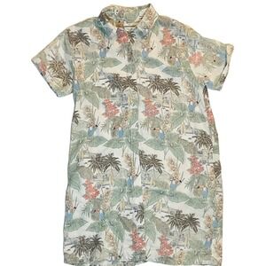 Rachel Zoe Women's Linen Tropical Shirt Dress resort wear vacation palm bird M